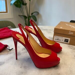 Christian Louboutin Vibrant Red Peep-Toe Slingbacks